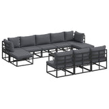 Garden Sofa Set with Cushion 11 pcs Black Aluminium