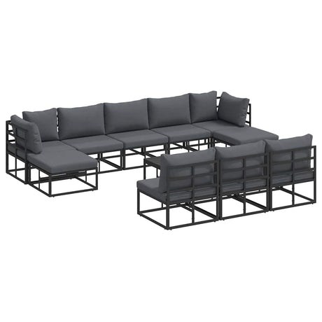 Garden Sofa Set with Cushion 11 pcs Black Aluminium