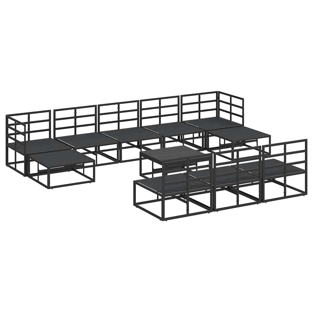 Garden Sofa Set with Cushion 11 pcs Black Aluminium