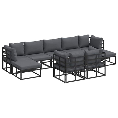 Garden Sofa Set with Cushion 9 pcs Black Aluminium
