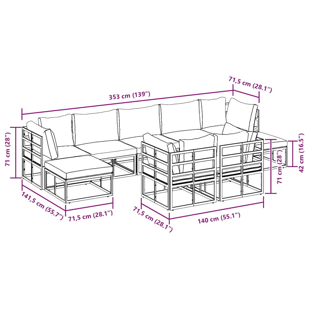 Garden Sofa Set with Cushion 9 pcs Black Aluminium