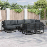 Garden Sofa Set with Cushion 10 pcs Black Aluminium