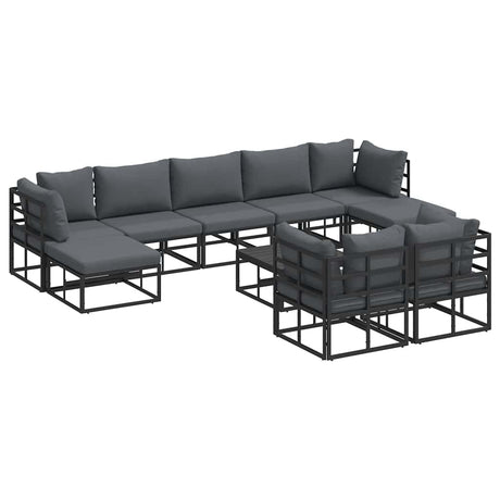 Garden Sofa Set with Cushion 10 pcs Black Aluminium