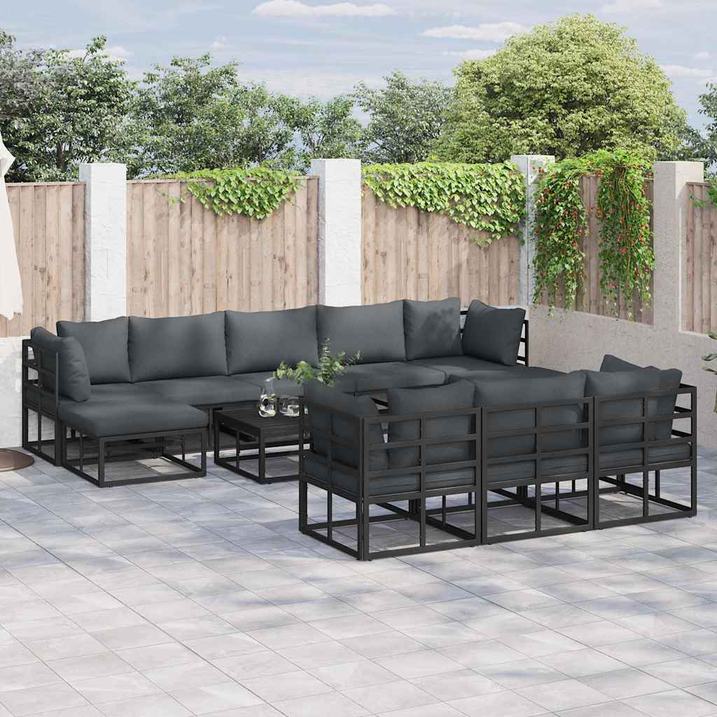 Garden Sofa Set with Cushion 10 pcs Black Aluminium