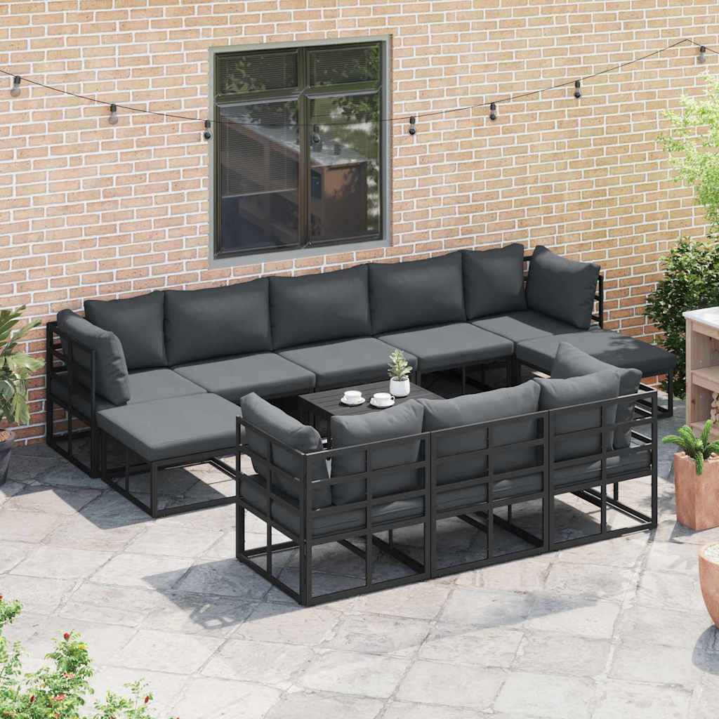 Garden Sofa Set with Cushion 10 pcs Black Aluminium