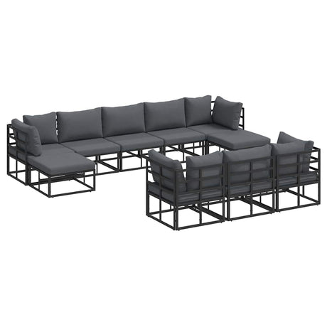Garden Sofa Set with Cushion 10 pcs Black Aluminium