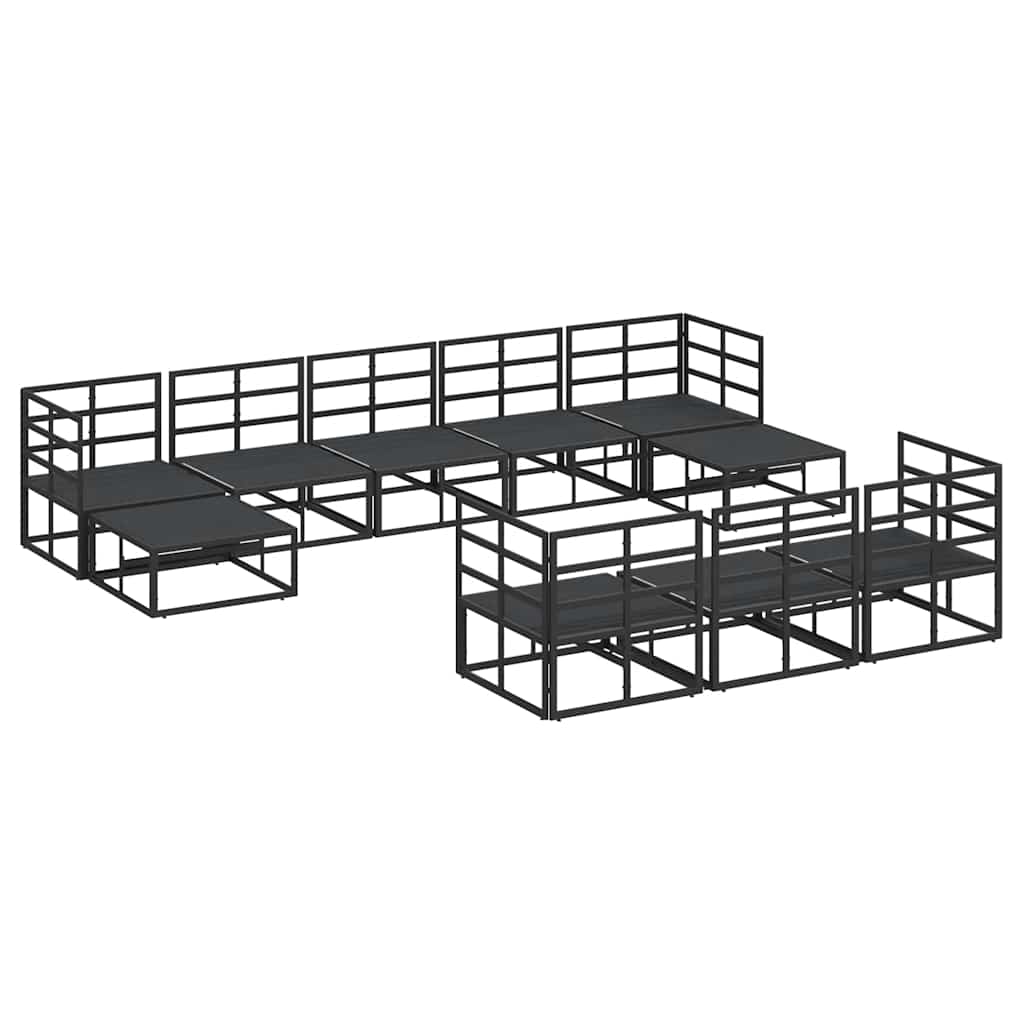 Garden Sofa Set with Cushion 10 pcs Black Aluminium