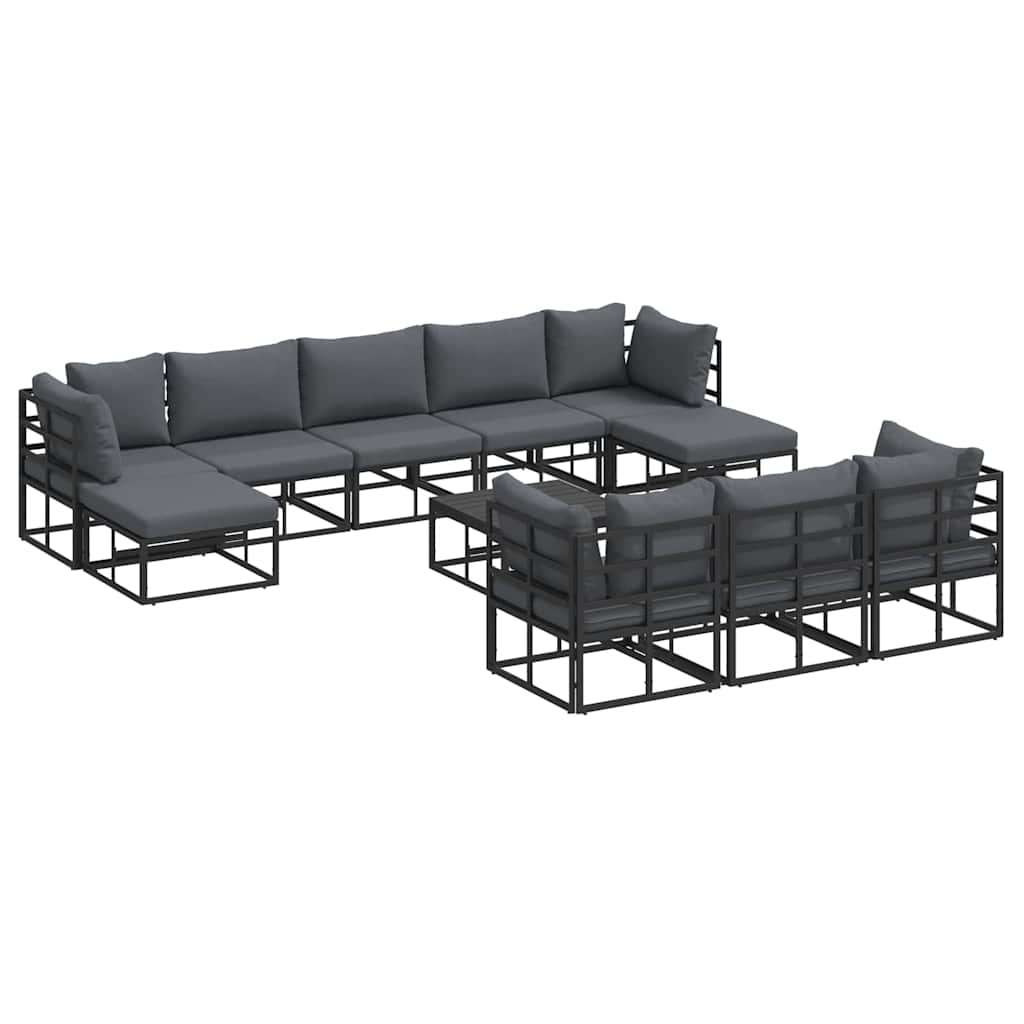 Garden Sofa Set with Cushion 11 pcs Black Aluminium