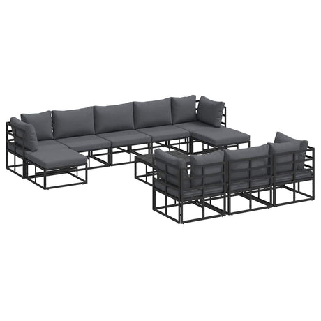 Garden Sofa Set with Cushion 11 pcs Black Aluminium