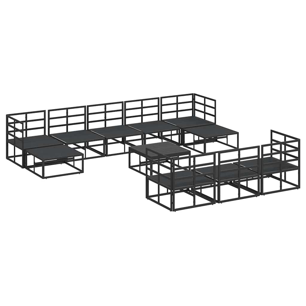 Garden Sofa Set with Cushion 11 pcs Black Aluminium
