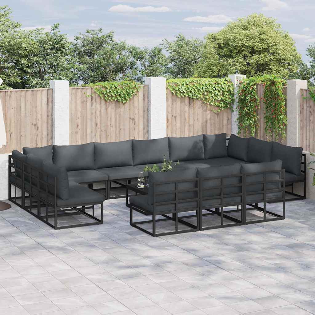 Garden Sofa Set with Cushion 14 pcs Black Aluminium
