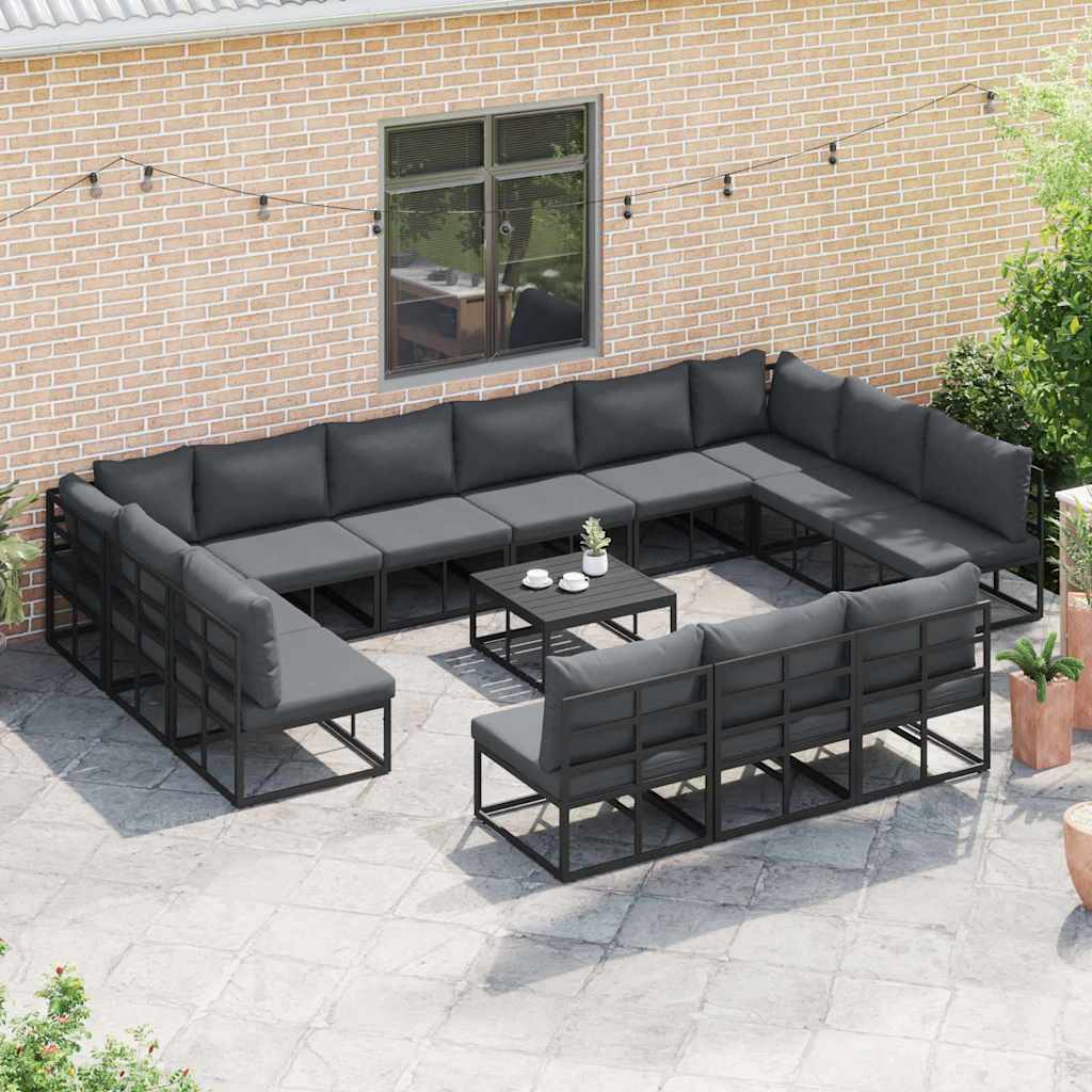 Garden Sofa Set with Cushion 14 pcs Black Aluminium