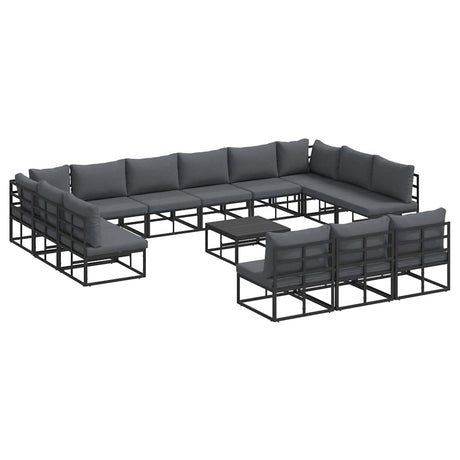 Garden Sofa Set with Cushion 14 pcs Black Aluminium