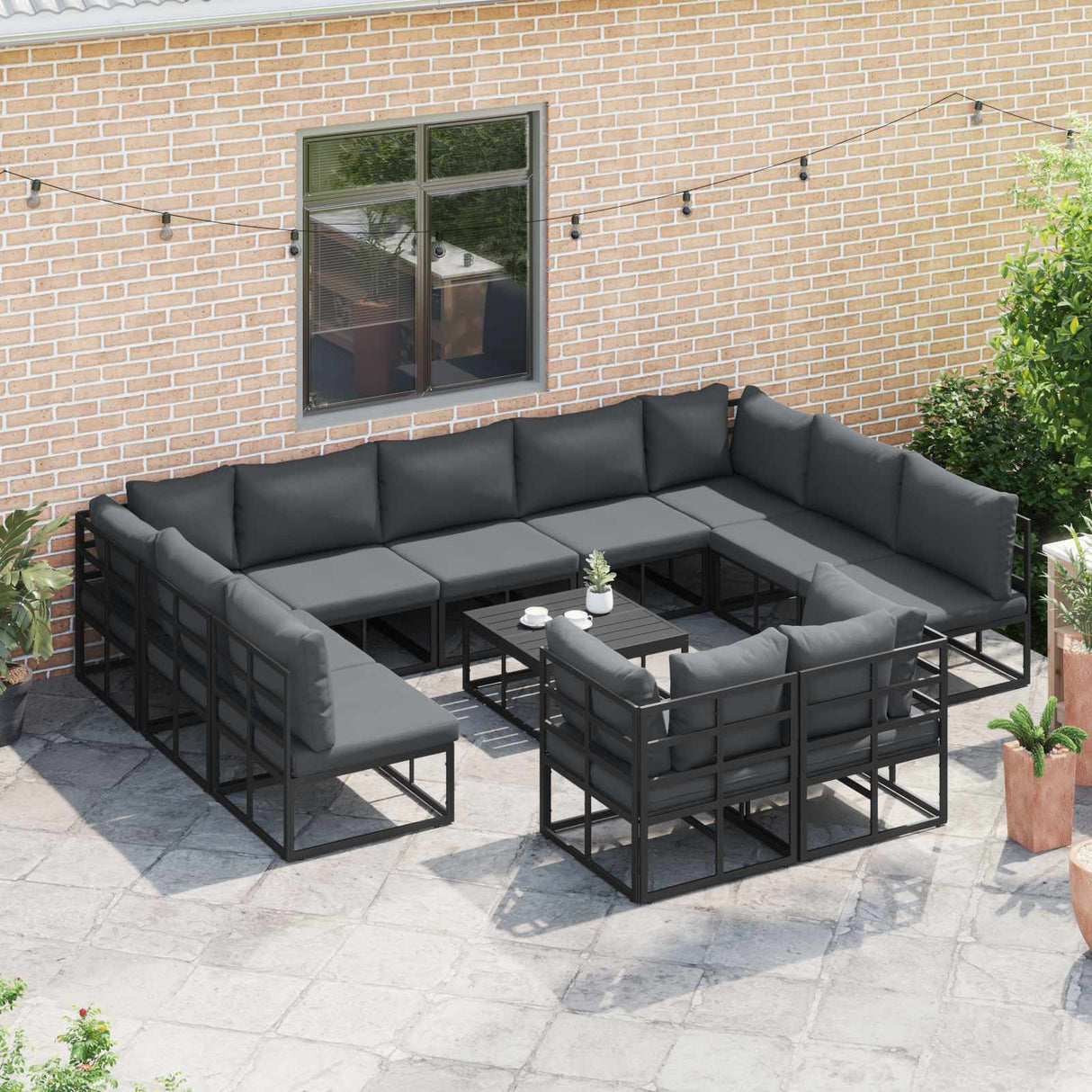 Garden Sofa Set with Cushion 12 pcs Black Aluminium