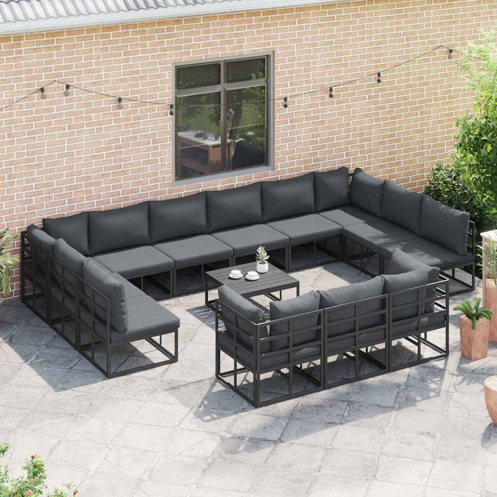 Garden Sofa Set with Cushion 14 pcs Black Aluminium