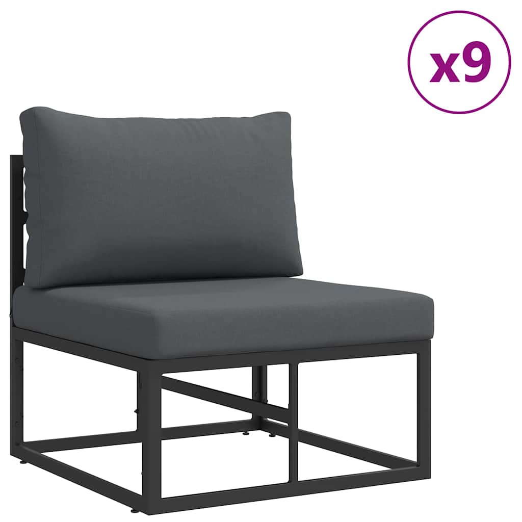 Garden Sofa Set with Cushion 14 pcs Black Aluminium