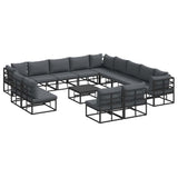 Garden Sofa Set with Cushion 14 pcs Black Aluminium