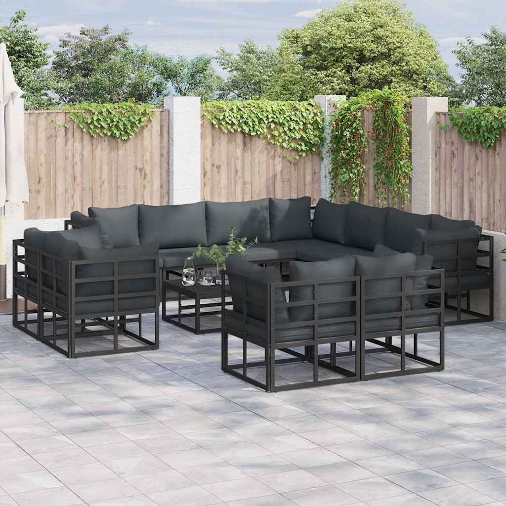 Garden Sofa Set with Cushion 11 pcs Black Aluminium