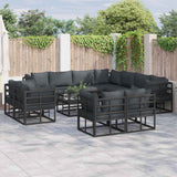 Garden Sofa Set with Cushion 11 pcs Black Aluminium