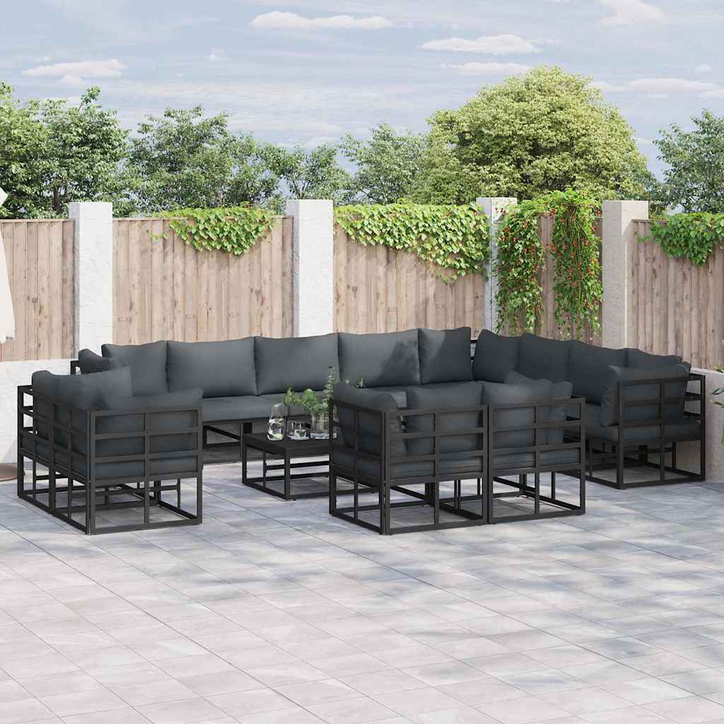 Garden Sofa Set with Cushion 12 pcs Black Aluminium