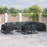 Garden Sofa Set with Cushion 12 pcs Black Aluminium