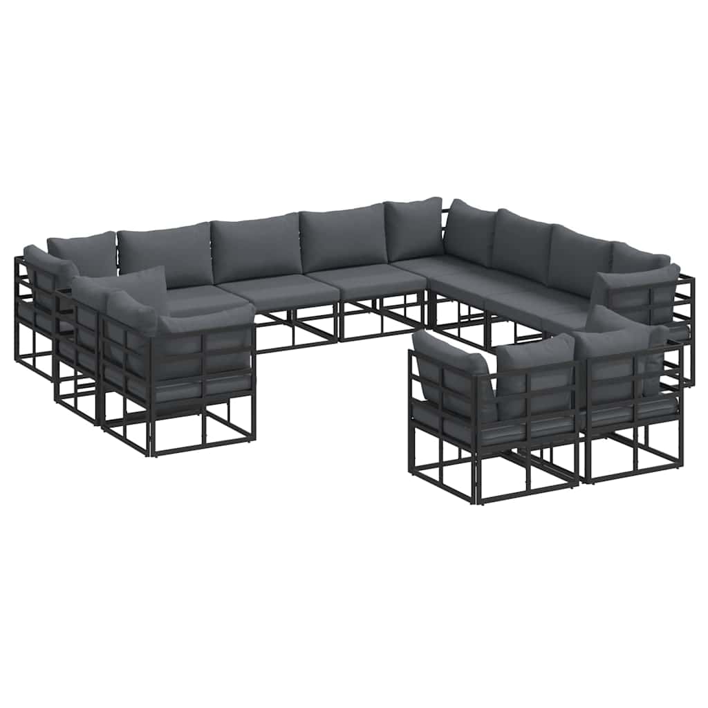Garden Sofa Set with Cushion 12 pcs Black Aluminium