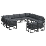 Garden Sofa Set with Cushion 12 pcs Black Aluminium