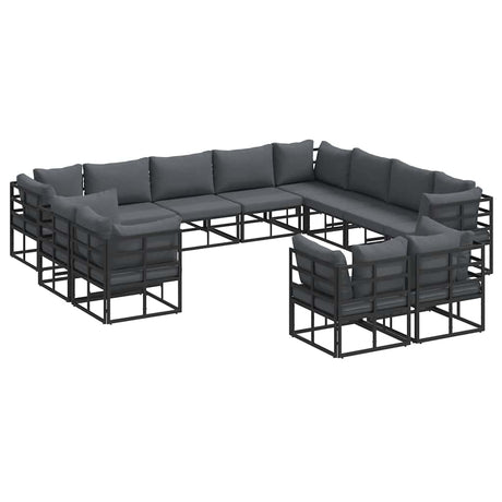 Garden Sofa Set with Cushion 12 pcs Black Aluminium