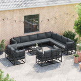 Garden Sofa Set with Cushion 13 pcs Black Aluminium