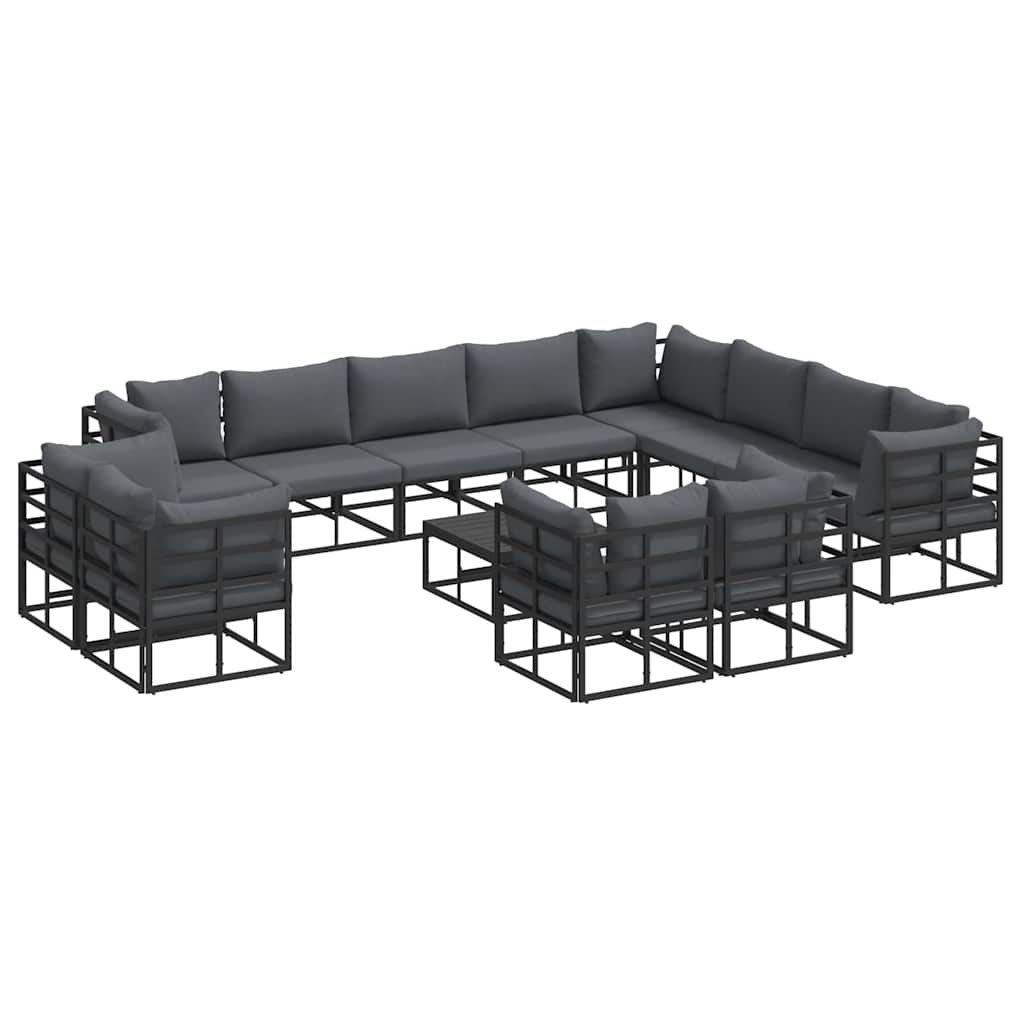 Garden Sofa Set with Cushion 13 pcs Black Aluminium