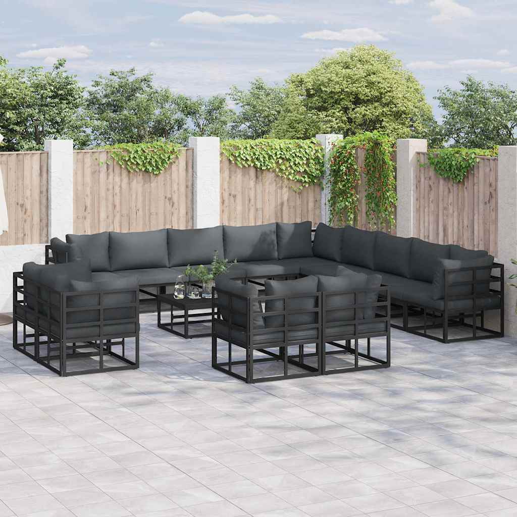Garden Sofa Set with Cushion 14 pcs Black Aluminium
