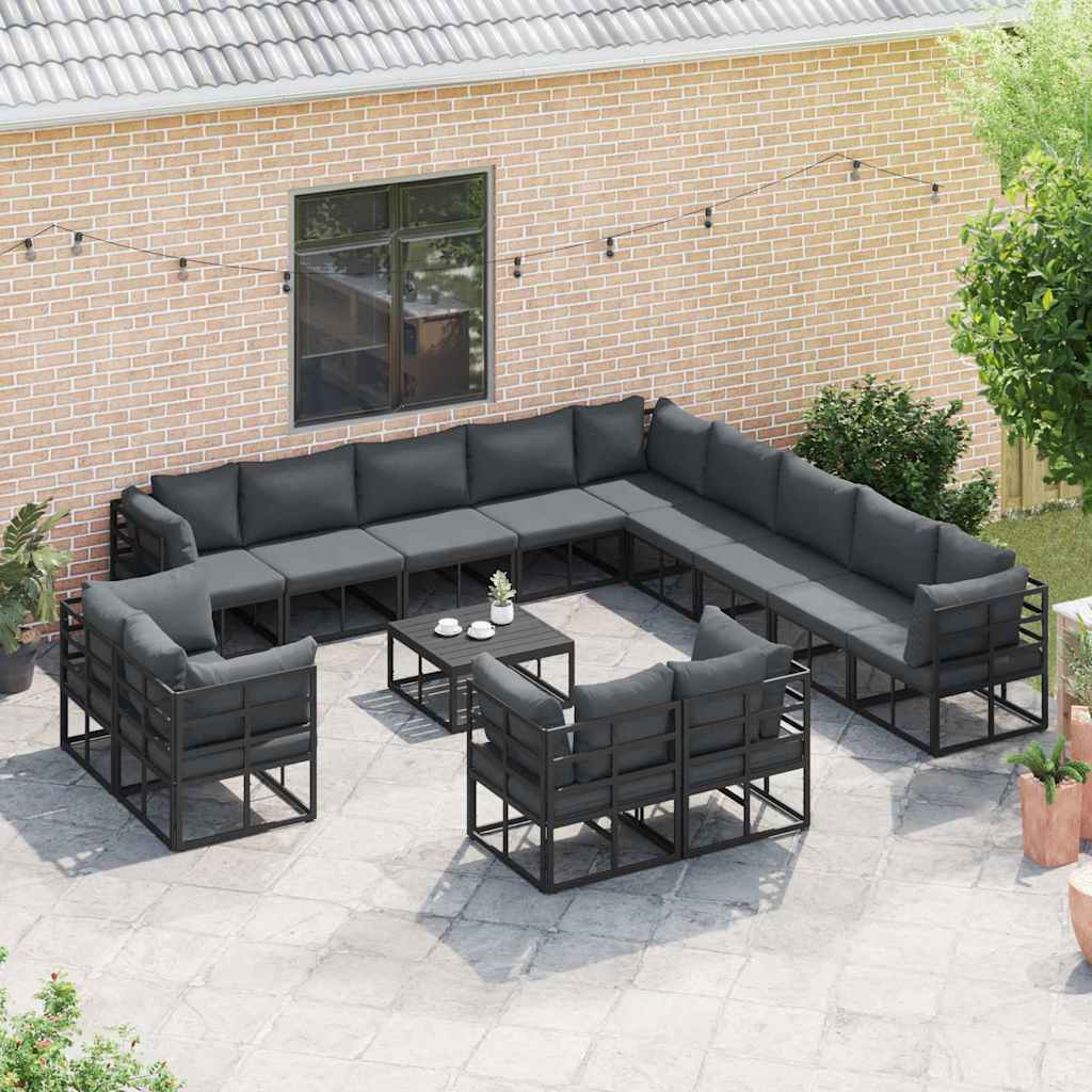 Garden Sofa Set with Cushion 14 pcs Black Aluminium