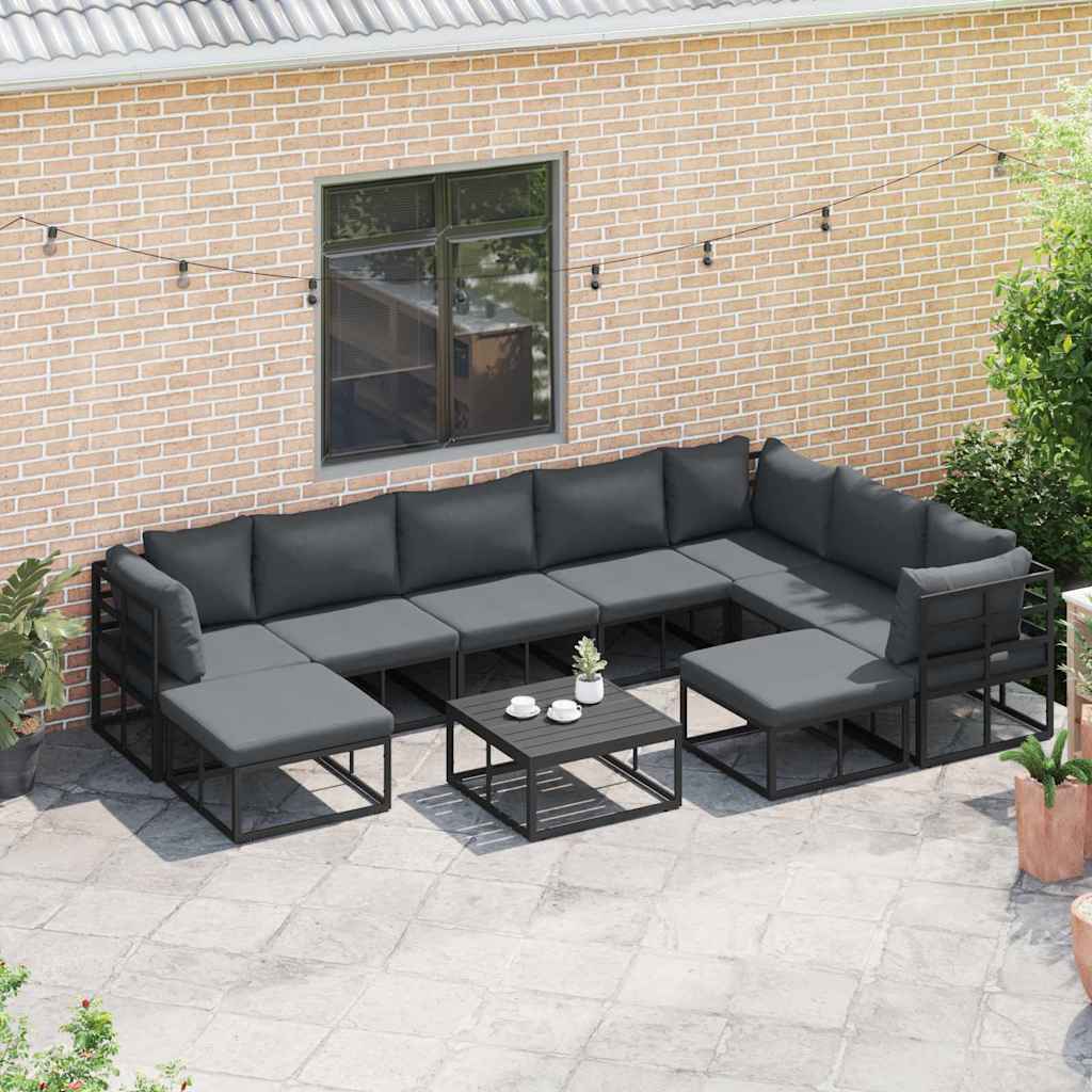 Garden Sofa Set 9 pcs Black Aluminium