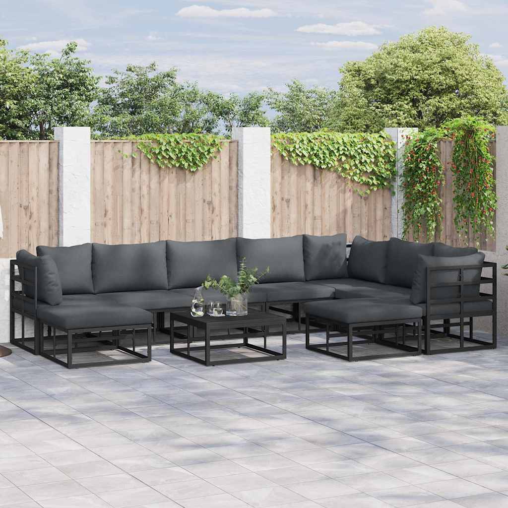 Garden Sofa Set 10 pcs Black Aluminium