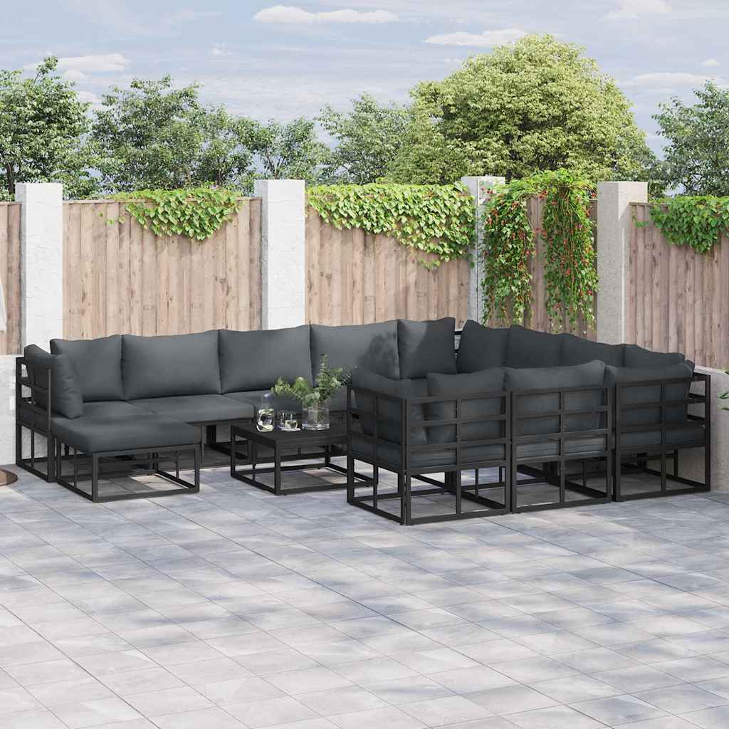Garden Sofa Set 11 pcs Black Aluminium