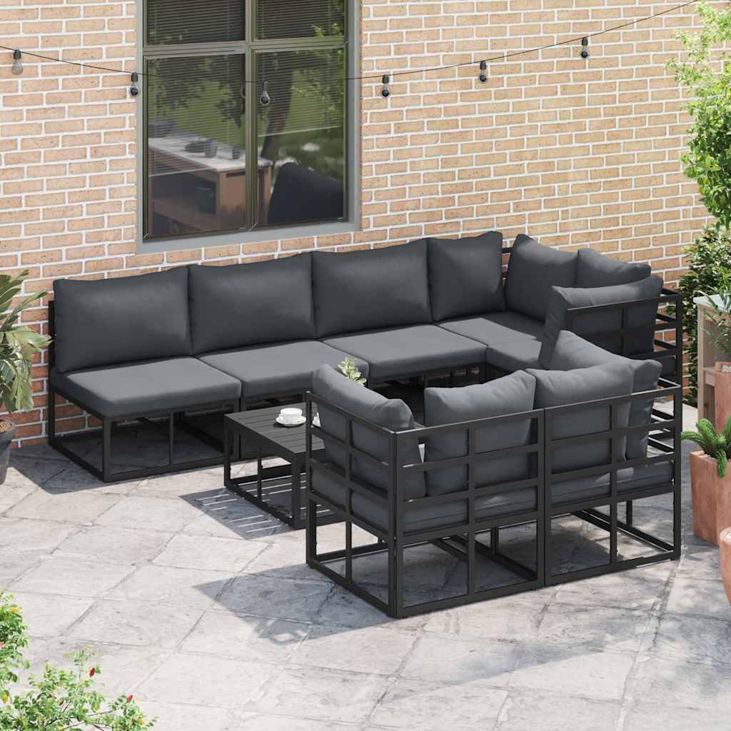 Garden Sofa Set 8 pcs Black Aluminium