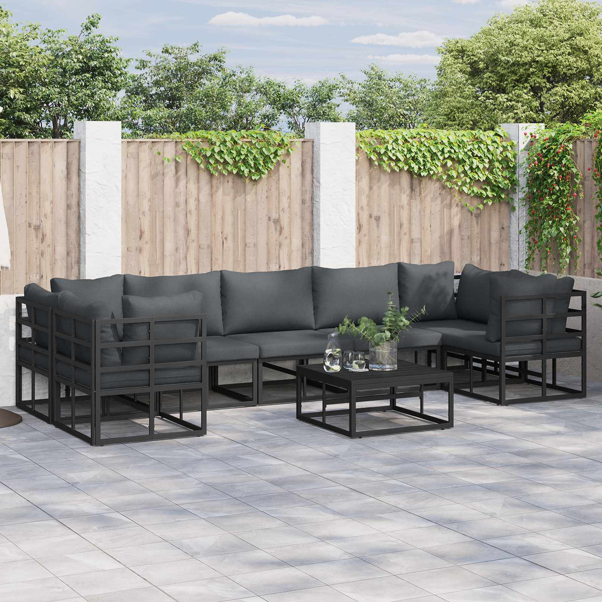 Garden Sofa Set with Cushion 8 pcs Black Aluminium