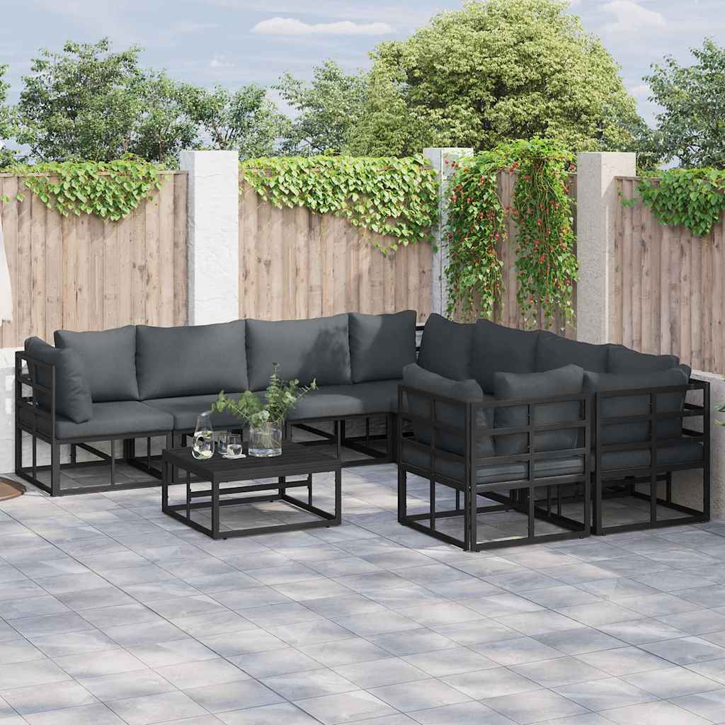 Garden Sofa Set with Cushion 9 pcs Black Aluminium