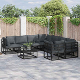 Garden Sofa Set with Cushion 9 pcs Black Aluminium