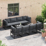 Garden Sofa Set with Cushion 9 pcs Black Aluminium