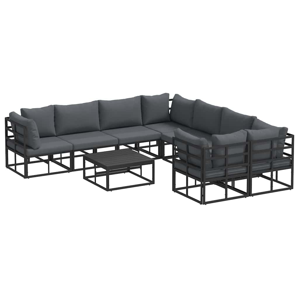 Garden Sofa Set with Cushion 9 pcs Black Aluminium