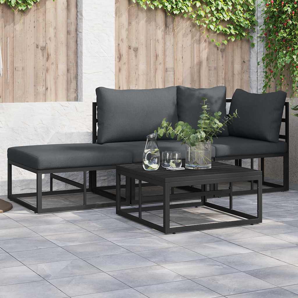 Garden Sofa Set with Cushion 3 pcs Black Aluminium