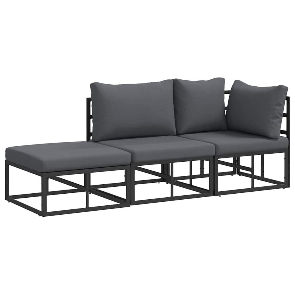 Garden Sofa Set with Cushion 3 pcs Black Aluminium