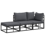 Garden Sofa Set with Cushion 3 pcs Black Aluminium