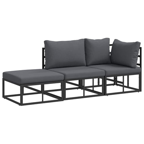Garden Sofa Set with Cushion 3 pcs Black Aluminium