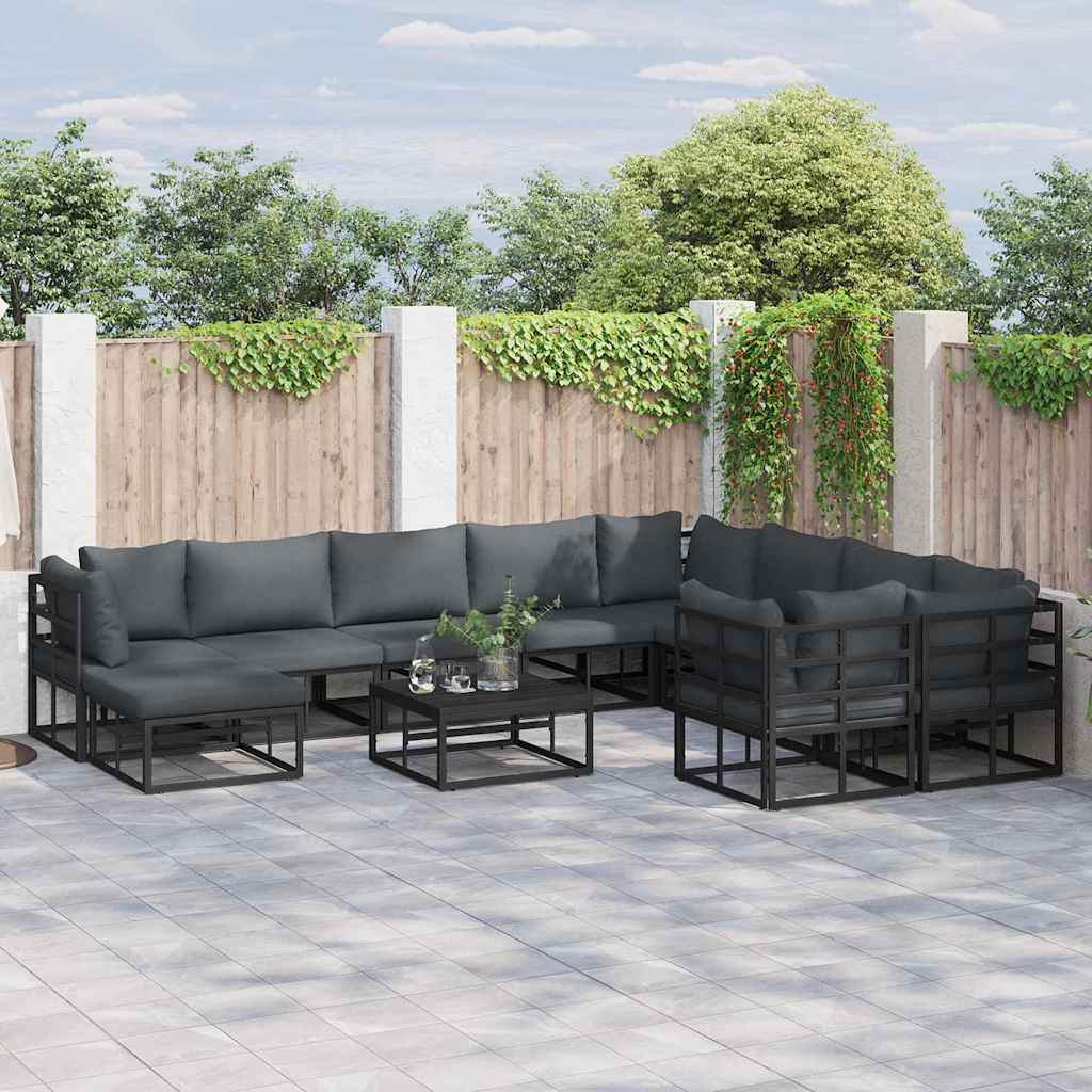 Garden Sofa Set with Cushion 11 pcs Black Aluminium