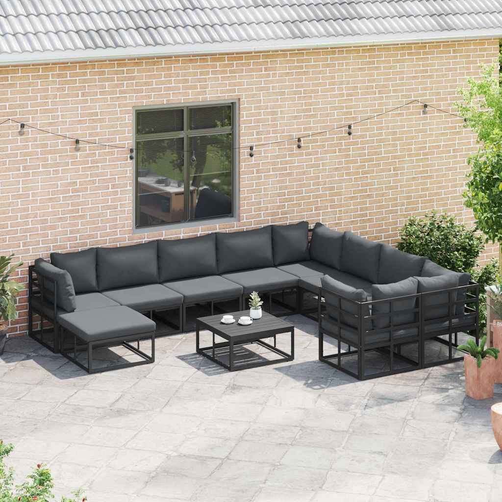 Garden Sofa Set with Cushion 11 pcs Black Aluminium