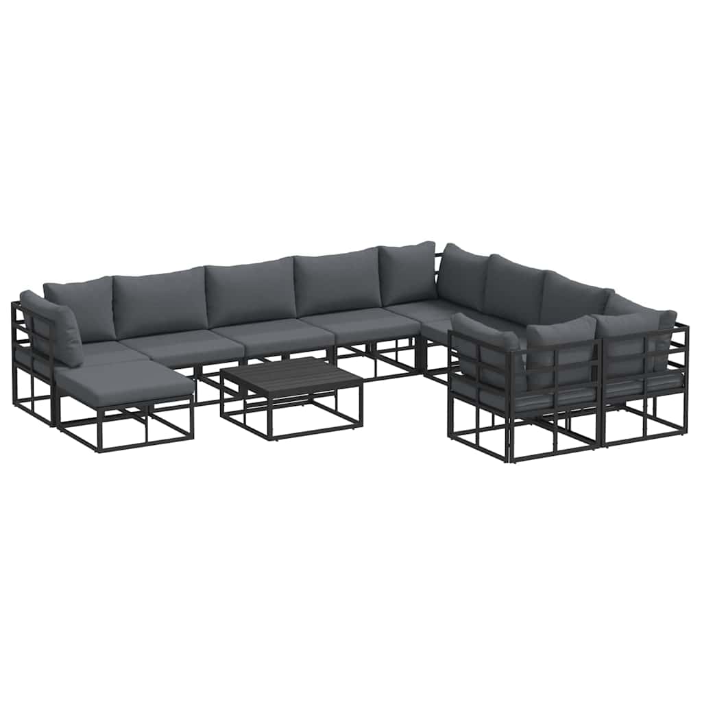Garden Sofa Set with Cushion 11 pcs Black Aluminium