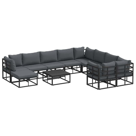 Garden Sofa Set with Cushion 11 pcs Black Aluminium