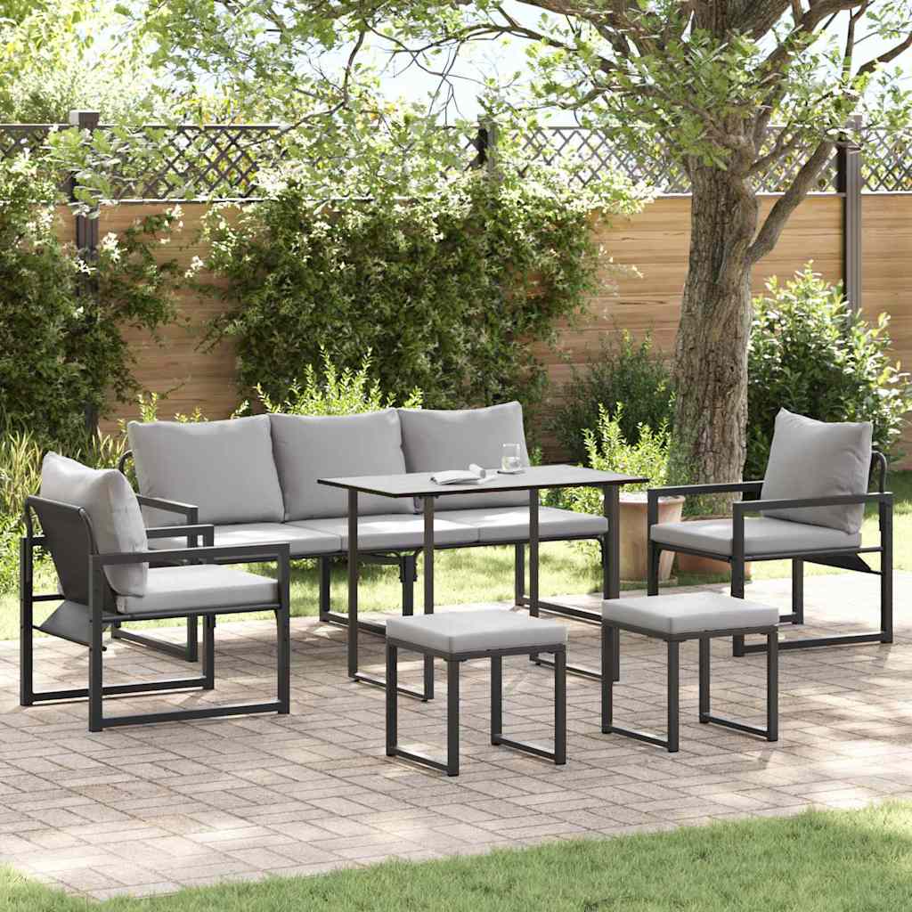 Garden Sofa Set 6 pcs Black Steel
